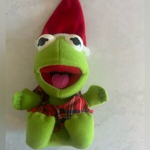 Green Kermit the Frog Stuffed Animal with Red Hat for Christmas